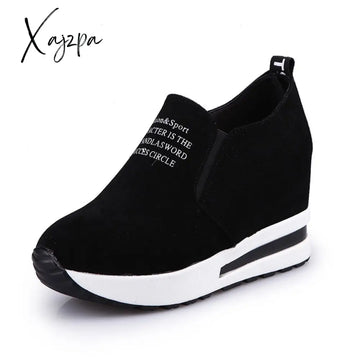 Xajzpa - New Flock Increasing Shoes High Heels Lady Casual Black Women Sneakers Leisure Platform